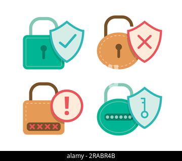 Cyber Security Keys with Padlock Symbol Concept Illustration Set Stock Vector
