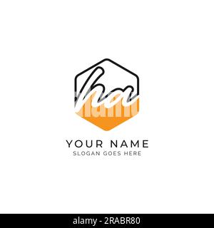 H, A, HA Initial letter handwritten and signature vector image template in hexagon shape log Stock Vector