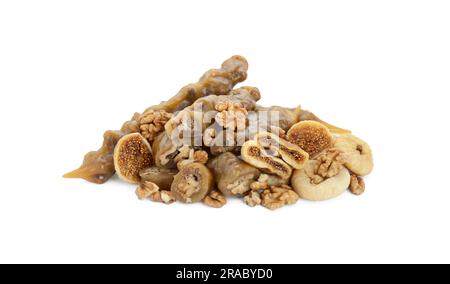 Delicious sweet churchkhelas with walnuts and dried figs isolated on white Stock Photo