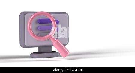 Magnifying glass on search engine browsing app network, smartphone, web internet. Business Research Development concept. 3D render magnifier design Stock Photo