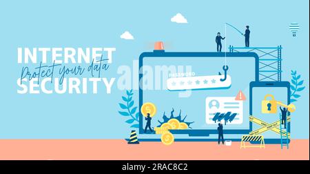 Cyber crime ( Internet security ) vector banner illustration Stock Vector