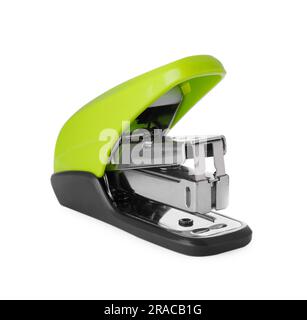 New bright green stapler isolated on white Stock Photo