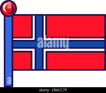 Svalbard and jan mayen flag on flagpole vector. Red field charged with white fimbriated dark blue nordic cross on kingdom of norway patriotic and roya Stock Vector