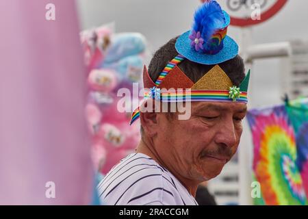 Bogota, Colombia. 02nd July, 2023. People take part by waving LGTBIQ  flags and dancing during the International Pride Parade in Bogota, Colombia, July 2, 2023. Photo by: Perla Bayona/Long Visual Press Credit: Long Visual Press/Alamy Live News Stock Photo