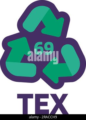 Notice TEX recycling code 69 for industrial products marking. Recycle code for fabric coating. Informing consumer of package properties and chemical c Stock Vector