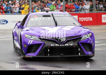 Chicago, USA, 01 July 2023. Denny Hamlin (11) rounds turn 6 during the inaugural Grant Park 220 NASCAR Cup Series Chicago Street Course race held in and around Grant Park. Credit: Tony Gadomski / All Sport Imaging / Alamy Live News Stock Photo