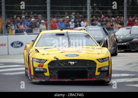 Chicago, USA, 01 July 2023. Joey Logano (22) rounds turn 6 during the inaugural Grant Park 220 NASCAR Cup Series Chicago Street Course race held in and around Grant Park. Credit: Tony Gadomski / All Sport Imaging / Alamy Live News Stock Photo