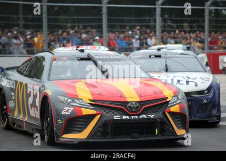 Chicago, USA, 01 July 2023. Bubba Wallace (23) rounds turn 6 during the inaugural Grant Park 220 NASCAR Cup Series Chicago Street Course race held in and around Grant Park. Credit: Tony Gadomski / All Sport Imaging / Alamy Live News Stock Photo