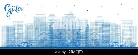 Outline Giza Egypt City Skyline with Blue Buildings. Vector Illustration. Business Travel and Tourism Concept with Historic Architecture. Stock Vector