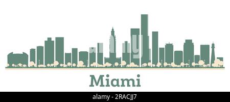 Abstract Miami USA City Skyline with Color Buildings. Vector Illustration. Business Travel and Tourism Concept with Modern Architecture. Stock Vector