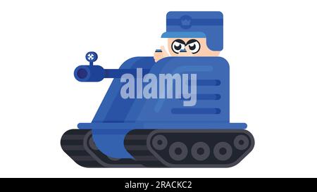 Cartoon soldier driving a tank. blue soldier in a tank ready for attack, flat style vector illustration Stock Vector