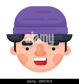 Cute boy face with winter hat. laughing boy, flat style vector illustration Stock Vector