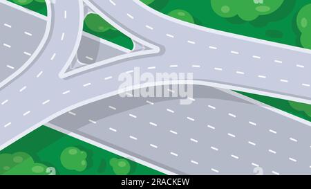 Top view of empty highway junction. Road interchange or highway intersection. vector illustration Stock Vector