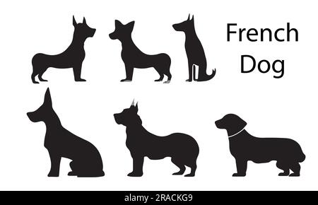 A set of French Dog Silhouette vector illustration Stock Vector