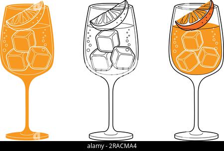 Aperol spritz linear icon glass with alcoholic Vector Image