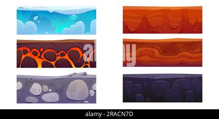 Seamless game ground texture layer cartoon vector. Soil and dirt land ui surface background pattern. Ice and sand geology platform nature formation design for 2d floor interface environment design Stock Vector