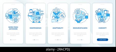 Digital nomad features blue onboarding mobile app screen Stock Vector