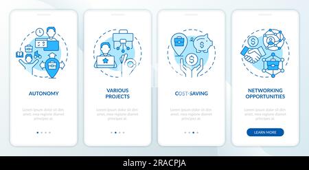 Remote work benefits blue onboarding mobile app screen Stock Vector