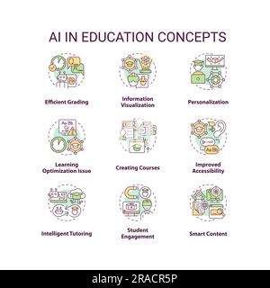 Various AI in education concept icons Stock Vector