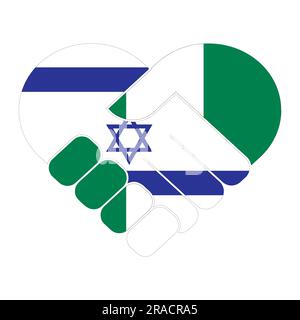 Handshake symbol in the colors of the national flags of Nigeria and Israel, forming a heart. Stock Vector