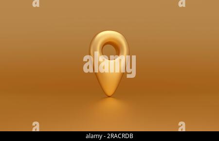 Golden location icon of the best destinations of travel navigation road pointer. 3d rendering. Stock Photo