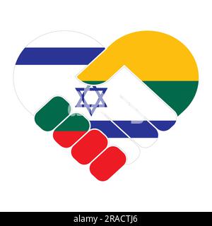 Handshake symbol in the colors of the national flags of Lithuania and Israel, forming a heart. Stock Vector