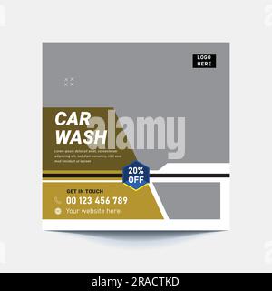 Car Washing Service Social Media Post banner design. Car Washing Social Media Post banner Template set, car wash social media banner design template. Stock Vector