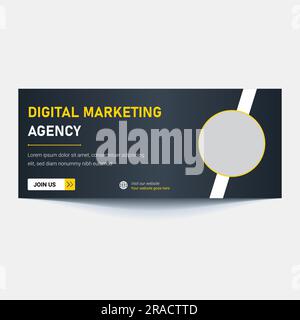 Vector hero banner of digital marketing. Marketing website header with words 'digital marketing' Stock Vector