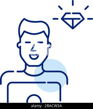 Diamond member. Premium user icon. Man at laptop. Pixel perfect, editable stroke Stock Vector