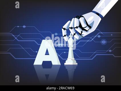 Business Concept For AI Machine Learning. Robot hand move chess piece. Concept of machine learning. Artificial Intelligence. Vector illustration Stock Vector