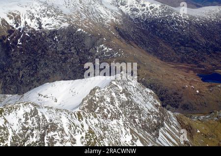 Summit, Yr Wyddfa, (Snowdon) Aerial View, Stock Photo