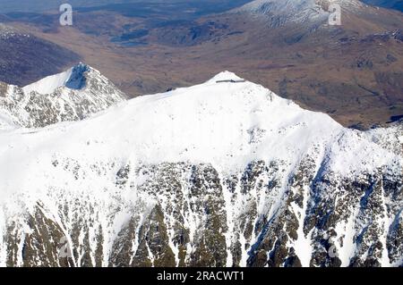 Summit, Yr Wyddfa, (Snowdon) Aerial View, Stock Photo