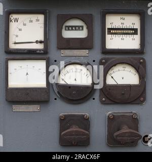 Close-up old control panel of factory machine. Retro Industrial technology Stock Photo