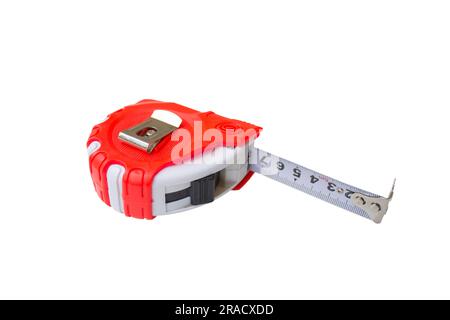 red Tape measure with black cover isolated on a white background. Stock Photo