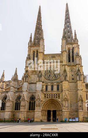 North side and the north portal of Bordeaux Cathedral. Cathedral is officially known as the Primatial Cathedral of St Andrew of Bordeaux, France. Stock Photo