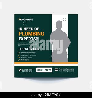 Plumbing service social media post and web banner template Stock Vector
