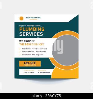 Plumbing service social media post and web banner template Stock Vector