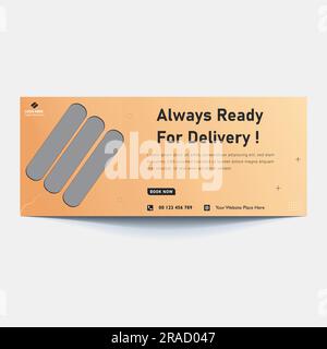 Online Delivery Service Web Banner Template. Courier on Scooter Delivering Parcel Box. Stock Vector