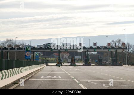 Image of section of the A4 motorway, transmontana motorway, Porto, Vila Real, Portugal. Section of tolls, fees. Stock Photo