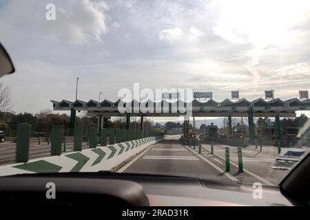 Image of section of the A4 motorway, transmontana motorway, Porto, Vila Real, Portugal. Section of tolls, fees. Stock Photo