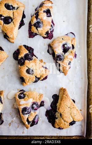 Blueberry scones with icing Stock Photo