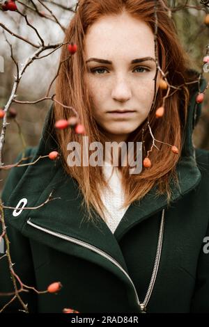Close-up portrait of teenage girl with red hair Stock Photo