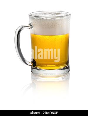 Glass mug of fresh alcoholic beer with froth isolated on white background with shadow Stock Photo