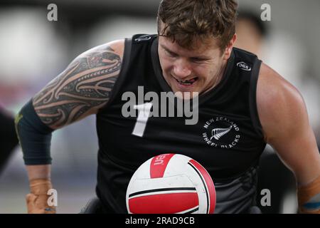 Cameron Leslie (NZL), JULY 2, 2023 - Wheelchair Rugby :  Mitsui Fudosan 2023 World Wheelchair Rugby Asia-Oceania Championship  3rd place match between New Zealand - South Korea  at Tokyo Gymnasium in Tokyo, Japan.  (Photo by MATSUO.K/AFLO SPORT) Stock Photo