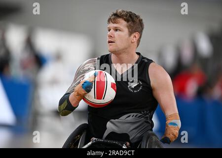 Cameron Leslie (NZL), JULY 2, 2023 - Wheelchair Rugby :  Mitsui Fudosan 2023 World Wheelchair Rugby Asia-Oceania Championship  3rd place match between New Zealand - South Korea  at Tokyo Gymnasium in Tokyo, Japan.  (Photo by MATSUO.K/AFLO SPORT) Stock Photo