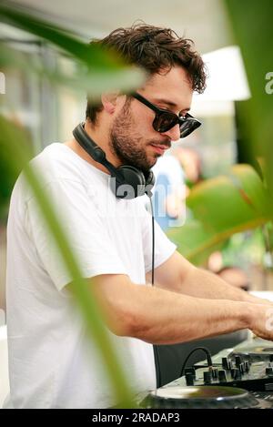 Cool French DJ Playing at Summer party in Monaco Stock Photo