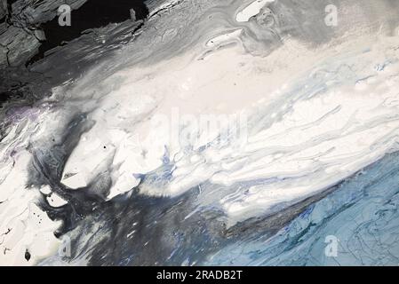Canvas texture with a painted layer of plaster and paint: blue, white, black abstract background with cracks, scuffs and smudges. Stock Photo