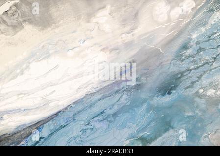 Canvas texture with a painted layer of plaster and paint: blue, white, black abstract background with cracks, scuffs and smudges. Stock Photo