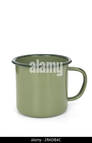 ceramic green colour cup isolated on white background. Stock Photo
