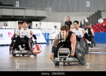 Tokyo, Japan. Credit: MATSUO. 2nd July, 2023. Cameron Leslie (NZL) Wheelchair Rugby : Mitsui Fudosan 2023 World Wheelchair Rugby Asia-Oceania Championship 3rd place match between New Zealand - South Korea at Tokyo Gymnasium in Tokyo, Japan. Credit: MATSUO .K/AFLO SPORT/Alamy Live News Stock Photo